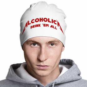 beanie с принтом Alcoholica в Рязани,  |  | Тематика изображения на принте: 