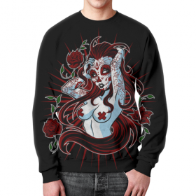 full_print_sweatshirt с принтом Sugar skull girl в Рязани,  |  | Тематика изображения на принте: 