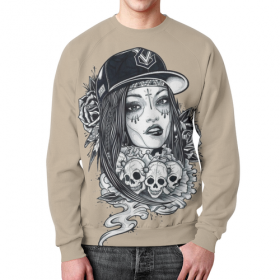 full_print_sweatshirt с принтом Девушка и черепа с розами в Рязани,  |  | 