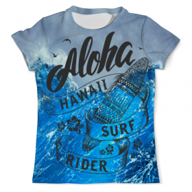 full_print_tee с принтом Aloha в Рязани, Футболка с нанесением полноцветного изображения по всей поверхности может быть выполнена в двух вариантах - ХЛОПОК и СИНТЕТИКА. | Хлопок - ткань из 100% хлопка высшего качества пенье.  <br>Синтетика - ткань с высоким содержанием синтетического волокна (до 80%).  Материал хорошо тянется, имеет приятную на ощупь фактуру | 