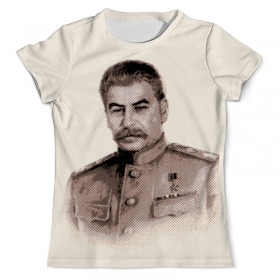 full_print_tee с принтом Сталин в Рязани, Футболка с нанесением полноцветного изображения по всей поверхности может быть выполнена в двух вариантах - ХЛОПОК и СИНТЕТИКА. | Хлопок - ткань из 100% хлопка высшего качества пенье.  <br>Синтетика - ткань с высоким содержанием синтетического волокна (до 80%).  Материал хорошо тянется, имеет приятную на ощупь фактуру | 