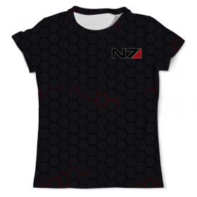 full_print_tee с принтом N7 - Mass Effect в Рязани, Футболка с нанесением полноцветного изображения по всей поверхности может быть выполнена в двух вариантах - ХЛОПОК и СИНТЕТИКА. | Хлопок - ткань из 100% хлопка высшего качества пенье.  <br>Синтетика - ткань с высоким содержанием синтетического волокна (до 80%).  Материал хорошо тянется, имеет приятную на ощупь фактуру | 