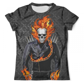 full_print_tee с принтом Ghost Rider в Рязани, Футболка с нанесением полноцветного изображения по всей поверхности может быть выполнена в двух вариантах - ХЛОПОК и СИНТЕТИКА. | Хлопок - ткань из 100% хлопка высшего качества пенье.  <br>Синтетика - ткань с высоким содержанием синтетического волокна (до 80%).  Материал хорошо тянется, имеет приятную на ощупь фактуру | 