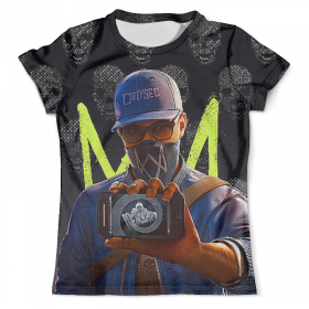 full_print_tee с принтом Watch Dogs 2 в Рязани, Футболка с нанесением полноцветного изображения по всей поверхности может быть выполнена в двух вариантах - ХЛОПОК и СИНТЕТИКА. | Хлопок - ткань из 100% хлопка высшего качества пенье.  <br>Синтетика - ткань с высоким содержанием синтетического волокна (до 80%).  Материал хорошо тянется, имеет приятную на ощупь фактуру | 