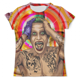 full_print_tee с принтом The Joker Design в Рязани, Футболка с нанесением полноцветного изображения по всей поверхности может быть выполнена в двух вариантах - ХЛОПОК и СИНТЕТИКА. | Хлопок - ткань из 100% хлопка высшего качества пенье.  <br>Синтетика - ткань с высоким содержанием синтетического волокна (до 80%).  Материал хорошо тянется, имеет приятную на ощупь фактуру | 