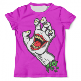 full_print_tee с принтом Hand Joker в Рязани, Футболка с нанесением полноцветного изображения по всей поверхности может быть выполнена в двух вариантах - ХЛОПОК и СИНТЕТИКА. | Хлопок - ткань из 100% хлопка высшего качества пенье.  <br>Синтетика - ткань с высоким содержанием синтетического волокна (до 80%).  Материал хорошо тянется, имеет приятную на ощупь фактуру | 