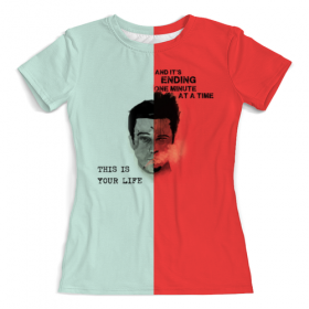 full_print_woman_tee с принтом Fight Club (Бойцовский клуб) в Рязани, Футболка с нанесением полноцветного изображения по всей поверхности может быть выполнена в двух вариантах - ХЛОПОК и СИНТЕТИКА. | Хлопок - ткань из 100% хлопка высшего качества пенье.  <br>Синтетика - ткань с высоким содержанием синтетического волокна (до 80%).  Материал хорошо тянется, имеет приятную на ощупь фактуру | 