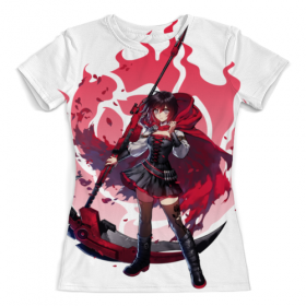 full_print_woman_tee с принтом RWBY, Руби в Рязани, Футболка с нанесением полноцветного изображения по всей поверхности может быть выполнена в двух вариантах - ХЛОПОК и СИНТЕТИКА. | Хлопок - ткань из 100% хлопка высшего качества пенье.  <br>Синтетика - ткань с высоким содержанием синтетического волокна (до 80%).  Материал хорошо тянется, имеет приятную на ощупь фактуру | Тематика изображения на принте: 