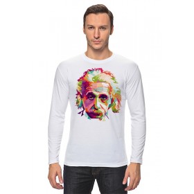 Мужской лонгслив с принтом Альберт Эйнштейн (Albert Einstein) в Рязани, Хлопок |  | 