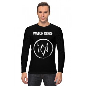 Мужской лонгслив с принтом Watch_Dogs в Рязани, Хлопок |  | 