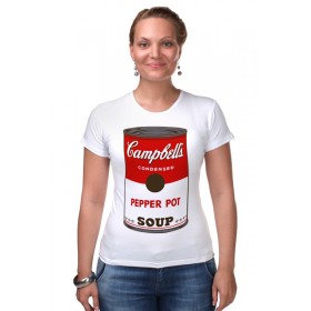 Женская футболка стрэйч с принтом Campbells Soup (Энди Уорхол) в Рязани,  |  | 