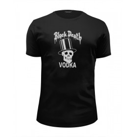 Мужская футболка Premium с принтом Black Death Vodka в Рязани, Белый, черный, серый меланж, голубой: 100% хлопок, плотность 160 гр. Остальные цвета: 92% хлопок, 8% лайкра, плотность 170-180гр. |  | 