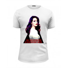 Мужская футболка Premium с принтом Lana Del Rey - Ultraviolence Era (Front Back) в Рязани, Белый, черный, серый меланж, голубой: 100% хлопок, плотность 160 гр. Остальные цвета: 92% хлопок, 8% лайкра, плотность 170-180гр. |  | Тематика изображения на принте: 