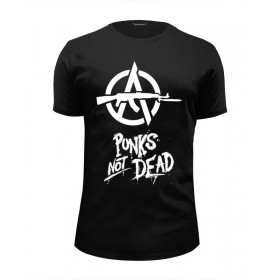 Мужская футболка Premium с принтом Punks Not Dead в Рязани, Белый, черный, серый меланж, голубой: 100% хлопок, плотность 160 гр. Остальные цвета: 92% хлопок, 8% лайкра, плотность 170-180гр. |  | Тематика изображения на принте: 