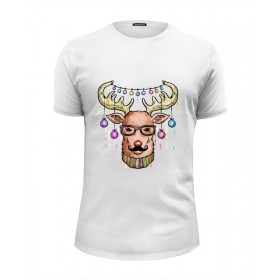 tee с принтом Christmas deer в Рязани, Белый, черный, серый меланж, голубой: 100% хлопок, плотность 160 гр. Остальные цвета: 92% хлопок, 8% лайкра, плотность 170-180гр. |  | Тематика изображения на принте: 