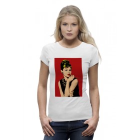 woman_tee с принтом Одри Хепбёрн (Audrey Hepburn) в Рязани,  |  | Тематика изображения на принте: 