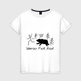 Женская футболка хлопок с принтом Siberian Fast Food в Рязани, 100% хлопок | прямой крой, круглый вырез горловины, длина до линии бедер, слегка спущенное плечо | 