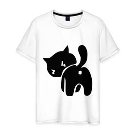 Мужская футболка хлопок с принтом Котёнок зад в Рязани, 100% хлопок | прямой крой, круглый вырез горловины, длина до линии бедер, слегка спущенное плечо. | Тематика изображения на принте: кот | котенок | кошки