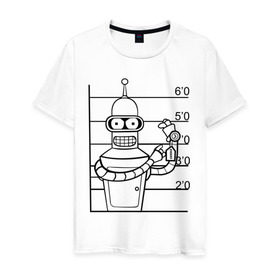 Мужская футболка хлопок с принтом Bender (3) в Рязани, 100% хлопок | прямой крой, круглый вырез горловины, длина до линии бедер, слегка спущенное плечо. | bender | futurama | бендер | футурама
