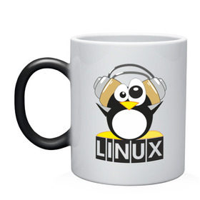 Кружка хамелеон с принтом Linux в Рязани, керамика | меняет цвет при нагревании, емкость 330 мл | пингвин