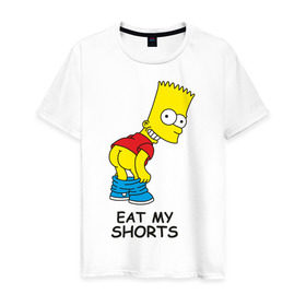 Мужская футболка хлопок с принтом Eat my shorts в Рязани, 100% хлопок | прямой крой, круглый вырез горловины, длина до линии бедер, слегка спущенное плечо. | гомер