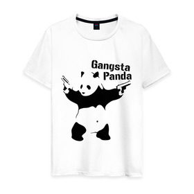 Мужская футболка хлопок с принтом Gangsta Panda в Рязани, 100% хлопок | прямой крой, круглый вырез горловины, длина до линии бедер, слегка спущенное плечо. | Тематика изображения на принте: панда