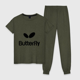 Женская пижама хлопок с принтом Butterfly в Рязани, 100% хлопок | брюки и футболка прямого кроя, без карманов, на брюках мягкая резинка на поясе и по низу штанин | buterfly | батерфляй | настольный теннис | ракетка | теннис | теннисный корт