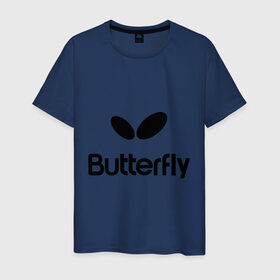 Мужская футболка хлопок с принтом Butterfly в Рязани, 100% хлопок | прямой крой, круглый вырез горловины, длина до линии бедер, слегка спущенное плечо. | buterfly | батерфляй | настольный теннис | ракетка | теннис | теннисный корт