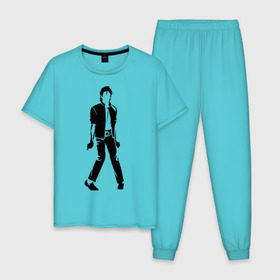 Мужская пижама хлопок с принтом Майкл Джексон (9) в Рязани, 100% хлопок | брюки и футболка прямого кроя, без карманов, на брюках мягкая резинка на поясе и по низу штанин
 | michael jackson | зщз | король | майкл джексон | поп