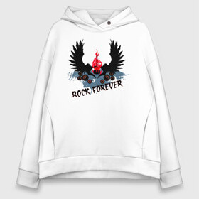 Женское худи Oversize хлопок с принтом Rock forever (2) в Рязани, френч-терри — 70% хлопок, 30% полиэстер. Мягкий теплый начес внутри —100% хлопок | боковые карманы, эластичные манжеты и нижняя кромка, капюшон на магнитной кнопке | крылья