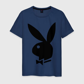 Мужская футболка хлопок с принтом Playboy в Рязани, 100% хлопок | прямой крой, круглый вырез горловины, длина до линии бедер, слегка спущенное плечо. | кролик | плейбой