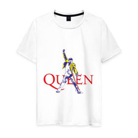 Мужская футболка хлопок с принтом Queen(2) в Рязани, 100% хлопок | прямой крой, круглый вырез горловины, длина до линии бедер, слегка спущенное плечо. | rock | классический рок | куин | меркури | меркьюри | рок | фредди | фреди