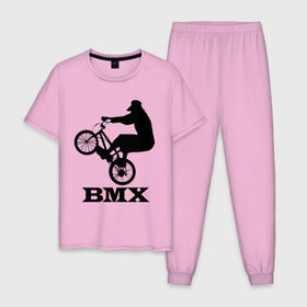 Мужская пижама хлопок с принтом BMX (3) в Рязани, 100% хлопок | брюки и футболка прямого кроя, без карманов, на брюках мягкая резинка на поясе и по низу штанин
 | bmx | бмх | велик | вело | велосипед | велосипедист | велоспорт | райдер | фрирайд | экстремальный спорт | экстрим