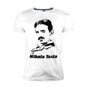 Мужская футболка премиум с принтом Nikola Tesla в Рязани, 92% хлопок, 8% лайкра | приталенный силуэт, круглый вырез ворота, длина до линии бедра, короткий рукав | nikola tesla | знаменитая личность | знаменитость | никола тесла | портрет | тесла | ученый | физик