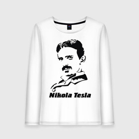 Женский лонгслив хлопок с принтом Nikola Tesla в Рязани, 100% хлопок |  | nikola tesla | знаменитая личность | знаменитость | никола тесла | портрет | тесла | ученый | физик