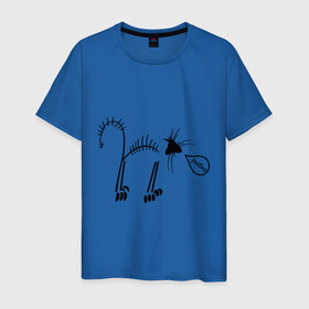 Мужская футболка хлопок с принтом Кот рыбак в Рязани, 100% хлопок | прямой крой, круглый вырез горловины, длина до линии бедер, слегка спущенное плечо. | кот рыбаккот | котик | котэ | кошак | рыба | рыбак | рыбка