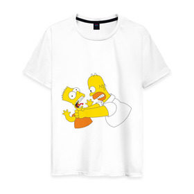 Мужская футболка хлопок с принтом Гомер душит Барта в Рязани, 100% хлопок | прямой крой, круглый вырез горловины, длина до линии бедер, слегка спущенное плечо. | гомер
