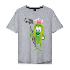 Мужская футболка хлопок Oversize с принтом Огурец в Рязани, 100% хлопок | свободный крой, круглый ворот, “спинка” длиннее передней части | Тематика изображения на принте: дача | дачник | овощи | огурец | огурчик | садовод