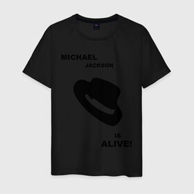 Мужская футболка хлопок с принтом Michael Jackson is Alive в Рязани, 100% хлопок | прямой крой, круглый вырез горловины, длина до линии бедер, слегка спущенное плечо. | michael jackson | mj | pop | майкл джексон | поп