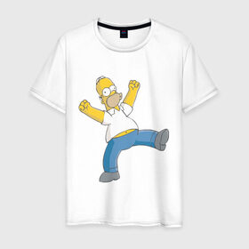 Мужская футболка хлопок с принтом Гомер симпсон в Рязани, 100% хлопок | прямой крой, круглый вырез горловины, длина до линии бедер, слегка спущенное плечо. | гомер