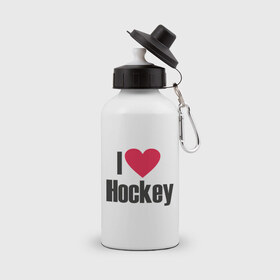 Бутылка спортивная с принтом Я люблю хоккей! в Рязани, металл | емкость — 500 мл, в комплекте две пластиковые крышки и карабин для крепления | люблю смотреть хоккей | нхл | хоккеист | хоккеисты | хоккей