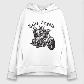 Женское худи Oversize хлопок с принтом Hells Angels в Рязани, френч-терри — 70% хлопок, 30% полиэстер. Мягкий теплый начес внутри —100% хлопок | боковые карманы, эластичные манжеты и нижняя кромка, капюшон на магнитной кнопке | ад | ангел | байк