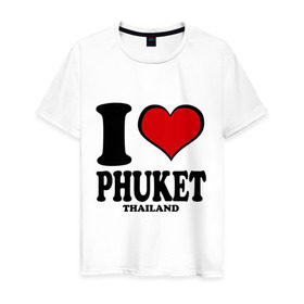 Мужская футболка хлопок с принтом I love Phuket в Рязани, 100% хлопок | прямой крой, круглый вырез горловины, длина до линии бедер, слегка спущенное плечо. | слон