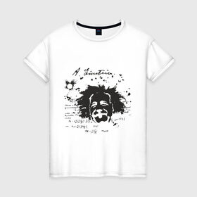 Женская футболка хлопок с принтом Эйнштейн (2) в Рязани, 100% хлопок | прямой крой, круглый вырез горловины, длина до линии бедер, слегка спущенное плечо | albert einstein. наука | альберт эйнштейн | ученый | эйнштейн