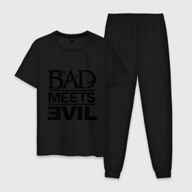 Мужская пижама хлопок с принтом Bad Meets Evil в Рязани, 100% хлопок | брюки и футболка прямого кроя, без карманов, на брюках мягкая резинка на поясе и по низу штанин
 | hip hop | rap | rap stars | реп | репчик | рэп | рэп звезда | рэпчик | рэпчина | хип хоп