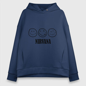 Женское худи Oversize хлопок с принтом Nirvana(2) в Рязани, френч-терри — 70% хлопок, 30% полиэстер. Мягкий теплый начес внутри —100% хлопок | боковые карманы, эластичные манжеты и нижняя кромка, капюшон на магнитной кнопке | nirvana | rock | нирвана | ребенок | рок | символика nirvana | символика нирвана