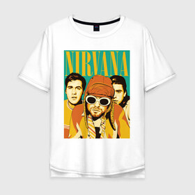 Мужская футболка хлопок Oversize с принтом Nirvana(3) в Рязани, 100% хлопок | свободный крой, круглый ворот, “спинка” длиннее передней части | nirvana | nirvana лица | rock | нирвана | нирвана лица | рок | символика nirvana | символика нирвана