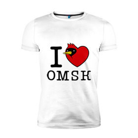 Мужская футболка премиум с принтом I love Omsk (Я люблю Омск) в Рязани, 92% хлопок, 8% лайкра | приталенный силуэт, круглый вырез ворота, длина до линии бедра, короткий рукав | i love omsk | город | омич | омская птица | птица | я люблю омск