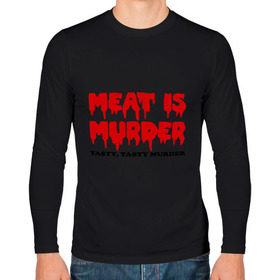 Мужской лонгслив хлопок с принтом Мясо это вкусное убийство в Рязани, 100% хлопок |  | Тематика изображения на принте: meat is murder | веген | вегетарианство | кровь | мясо