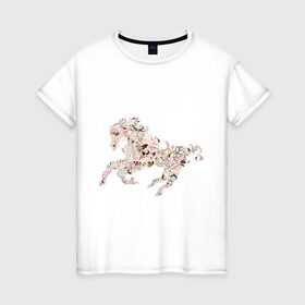 Женская футболка хлопок с принтом Абстрактная лошадка в Рязани, 100% хлопок | прямой крой, круглый вырез горловины, длина до линии бедер, слегка спущенное плечо | абстракция | животные | лошадка | лошадь | орнамент | скакун | узор